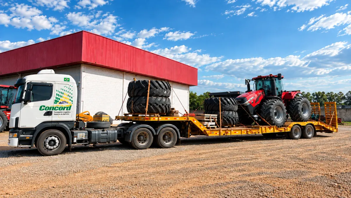 Transporte de trator agrícola em prancha